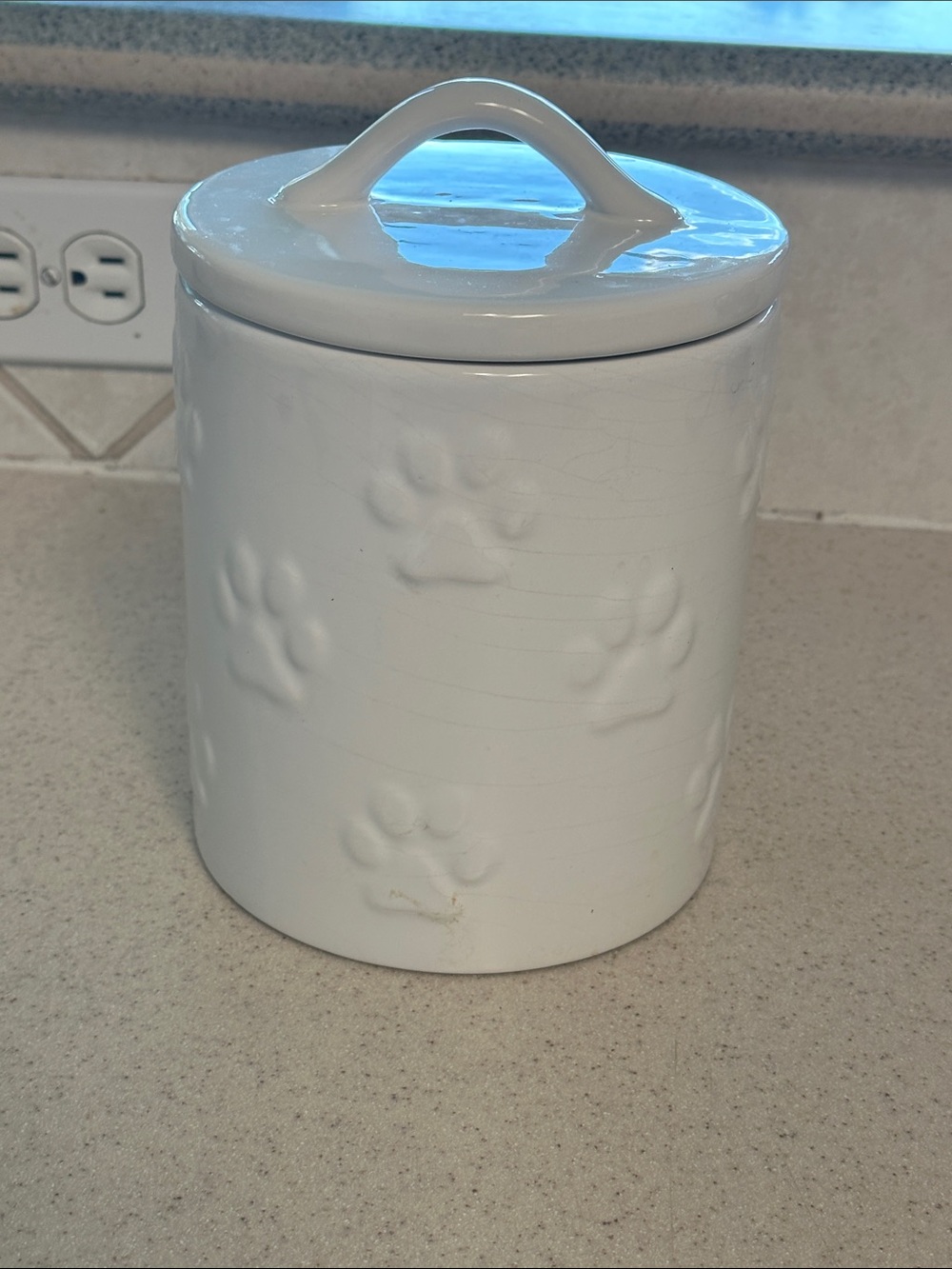 Ceramic Paw Print Canister - White